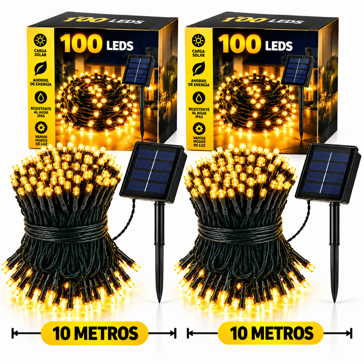 Combo X2 Luces LED solares Navideñas de 100 Bombillos